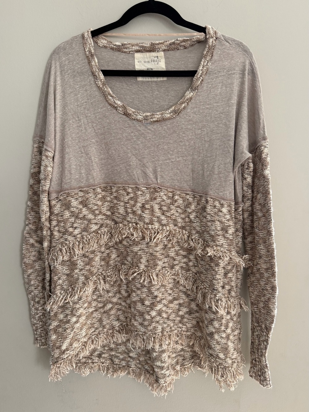 Free People Tan Fringe Long Sleeve Top